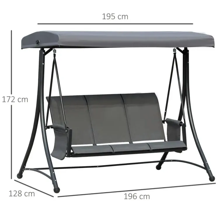 3-Sits Verandagunga Trädgårdsgunga 196 x 128 x 172 cm