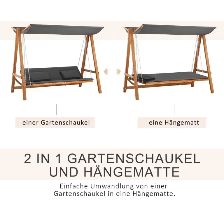 Hammock i Lärkträ 3-Sits med Bäddfunktion 225 cm, Beige Justerbart