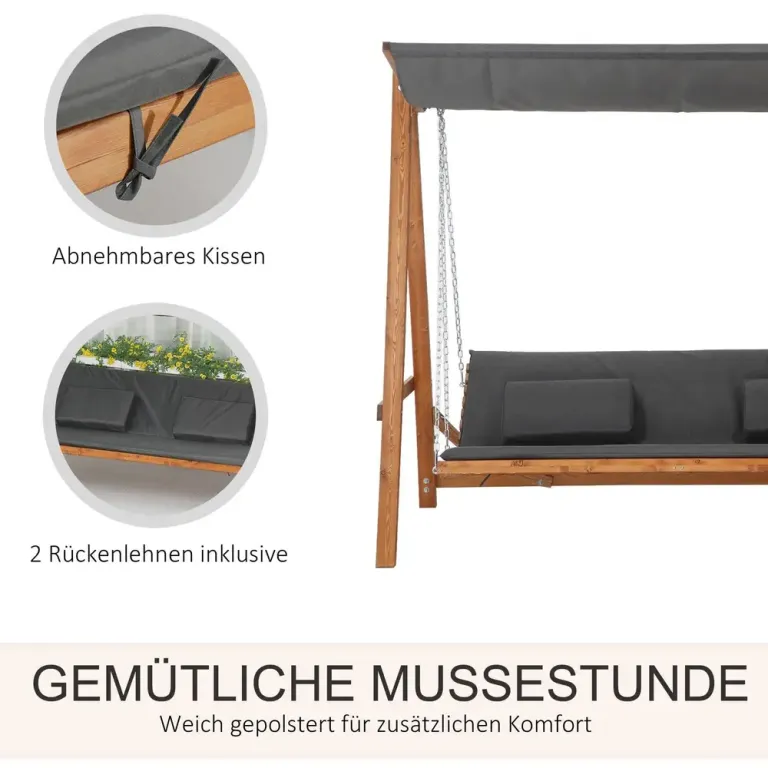 Hammock i Lärkträ 3-Sits med Bäddfunktion 225 cm, Beige Justerbart