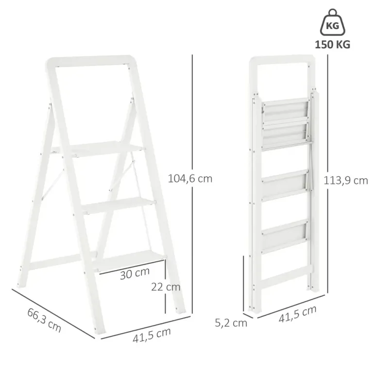 3-Stegs Stegstege Fällbar Aluminium med Plattform Vit