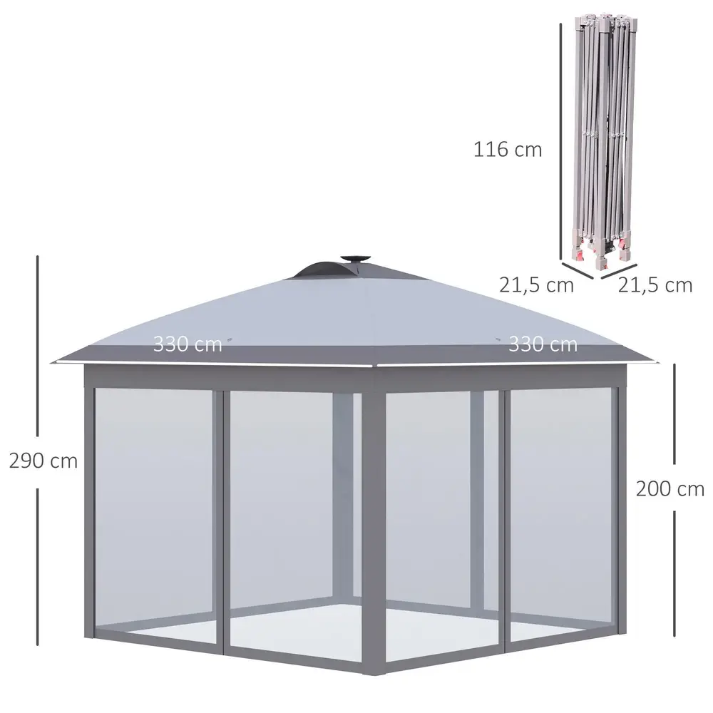 Hopfällbar Paviljong Gazebo Grå av Oxford Tyg 3,3 x 3,3 m