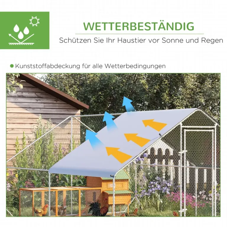 Hönsgård med Tak Rymlig Utegård för Höns 3 x 4 x 2 M