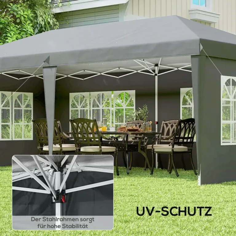 Pop-up Paviljong 4 Sidoväggar och Fönster 3 x 6 m