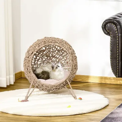 Rattankattgömma med Kudde Katt Sovplats Kattgrotta 58 cm