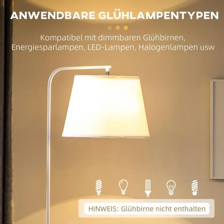 Golvlampa med 2 Hyllor i Bambu och Tygskärm E27, Vit