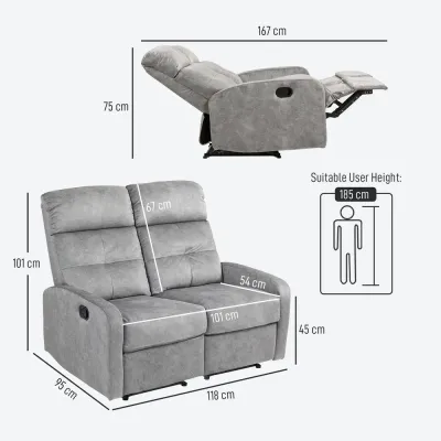 Relaxfåtölj Soffa med Liggfunktion Grå av Tyg Fåtölj 2-Sits