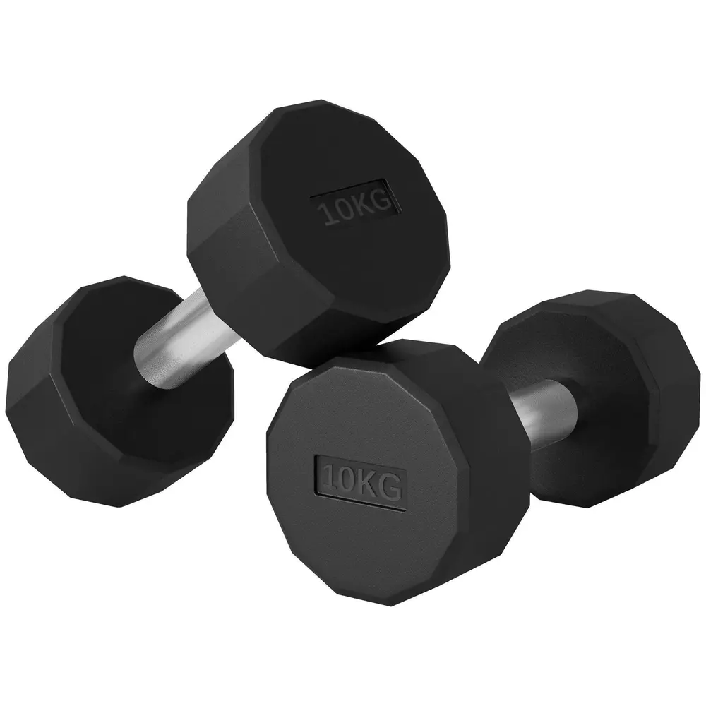 Hantelset 2 x 10 kg med Gummibeläggning, Svart