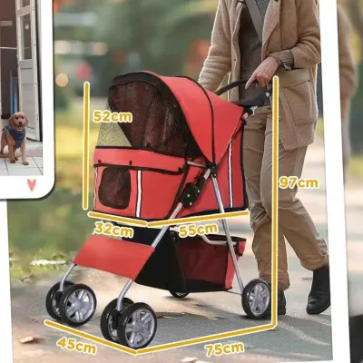 Hundvagn Buggy Röd Polyester och Metall för Hundar
