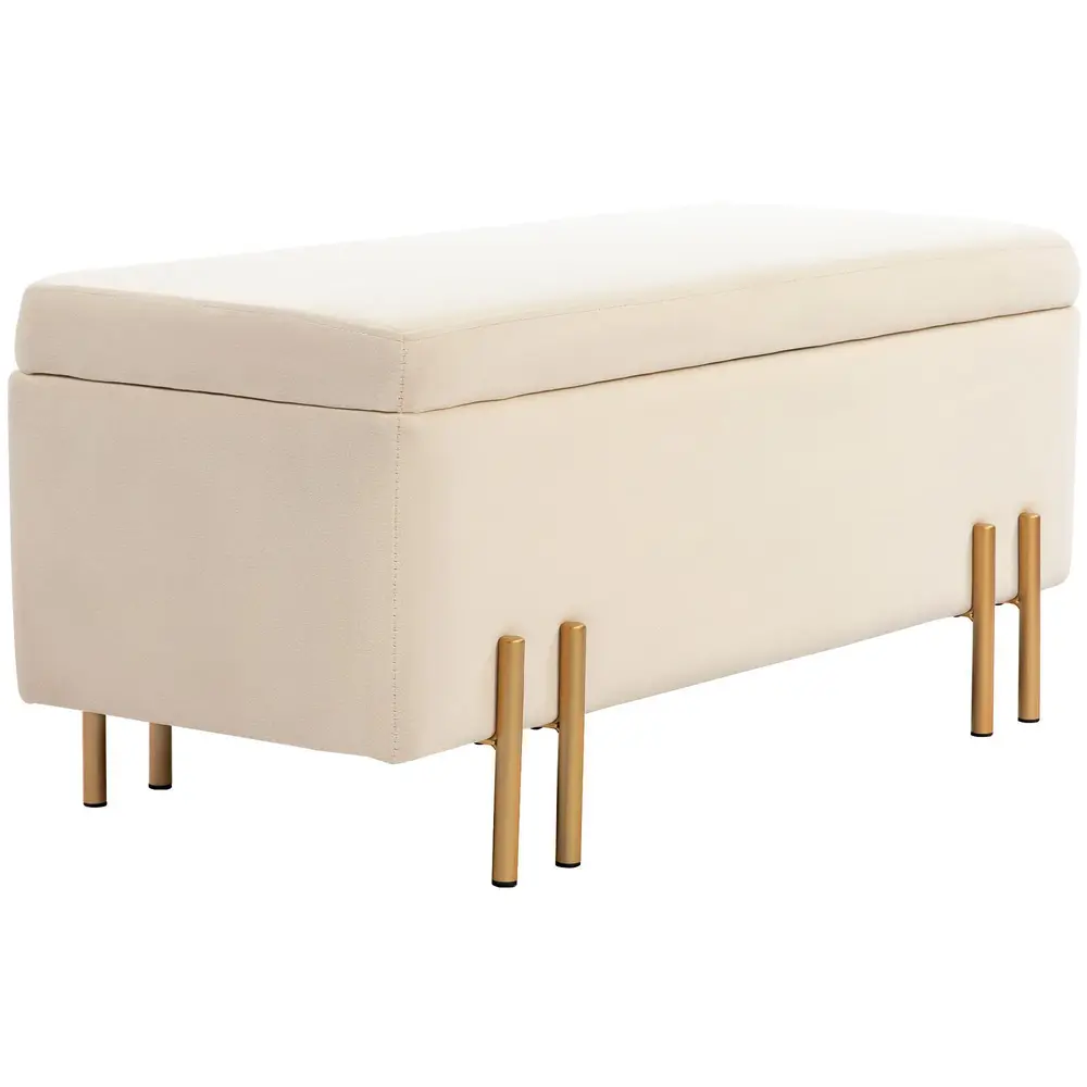 Bänk Förvaringsbänk Stoppad Pall Beige av 100 x 40 x 42 Cm