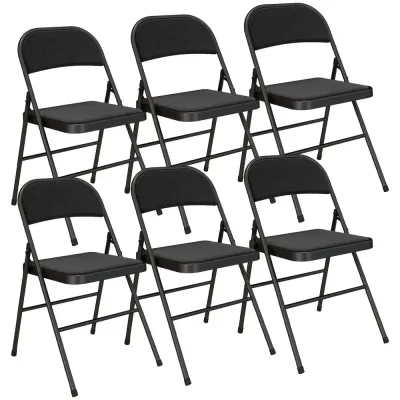Fällstolar 6-Pack med Metallben i Linneoptik, Svart