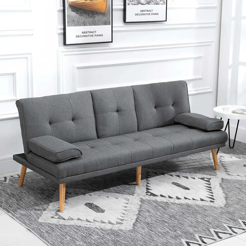 Bäddsoffa Soffa Mörkgrå av Tyg och Trä Scandi 3-Sits