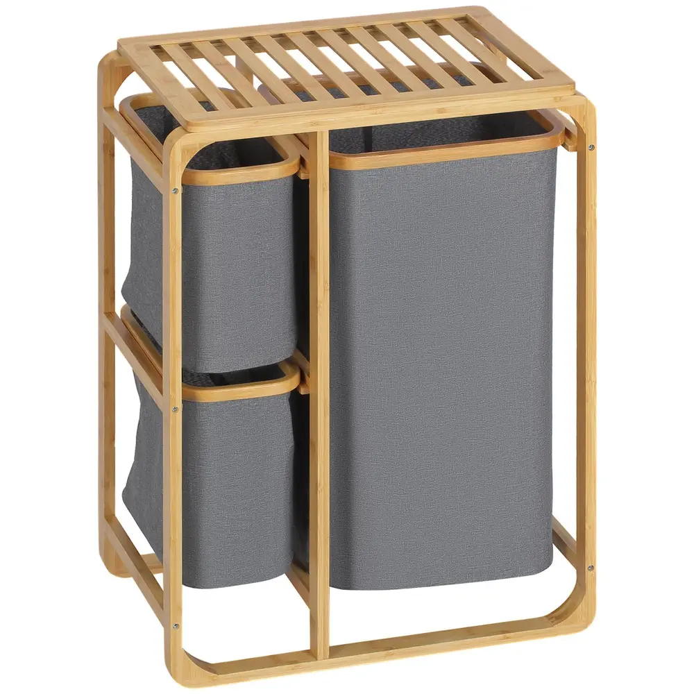 Tvättkorg med Hylla i Bambu Praktisk 50 x 32 x 69,7 Cm