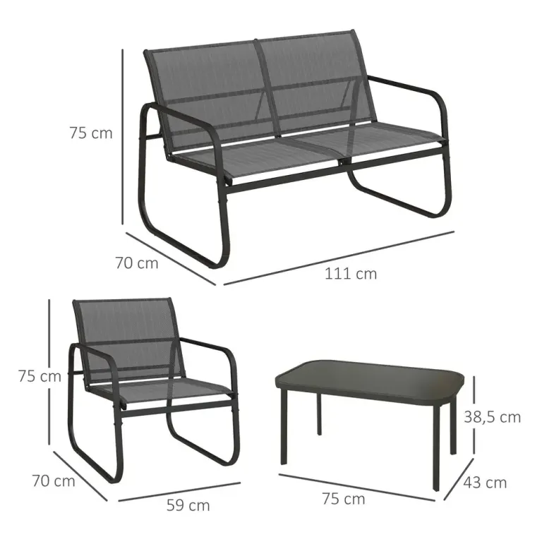 4-delat Trädgårdsset 2 Fåtöljer Soffa Glasbord 2-sits