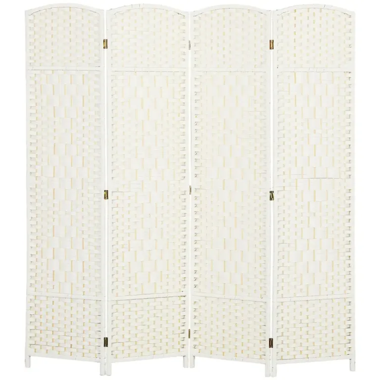 4-Panels Rumsavdelare med Vikbar Skiljevägg och Vävmönster Handvävt