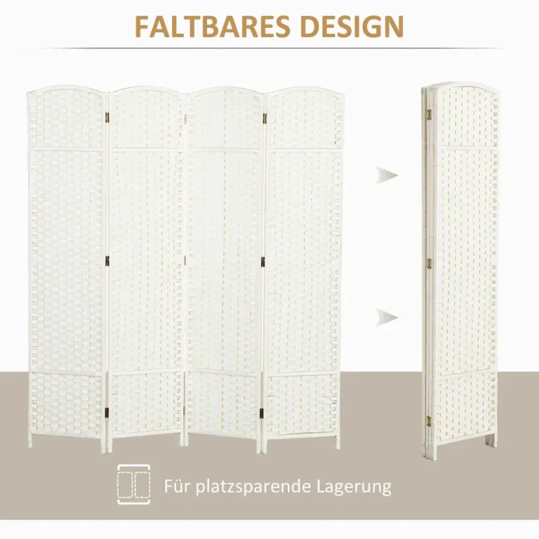 4-Panels Rumsavdelare Vikbar Sekretessskärm Sovrum, Vit Hopfällbar
