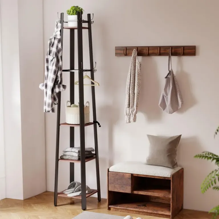 4-Vånings Klädhängare 8 Krokar 4 Hyllor Design Industriell Stil