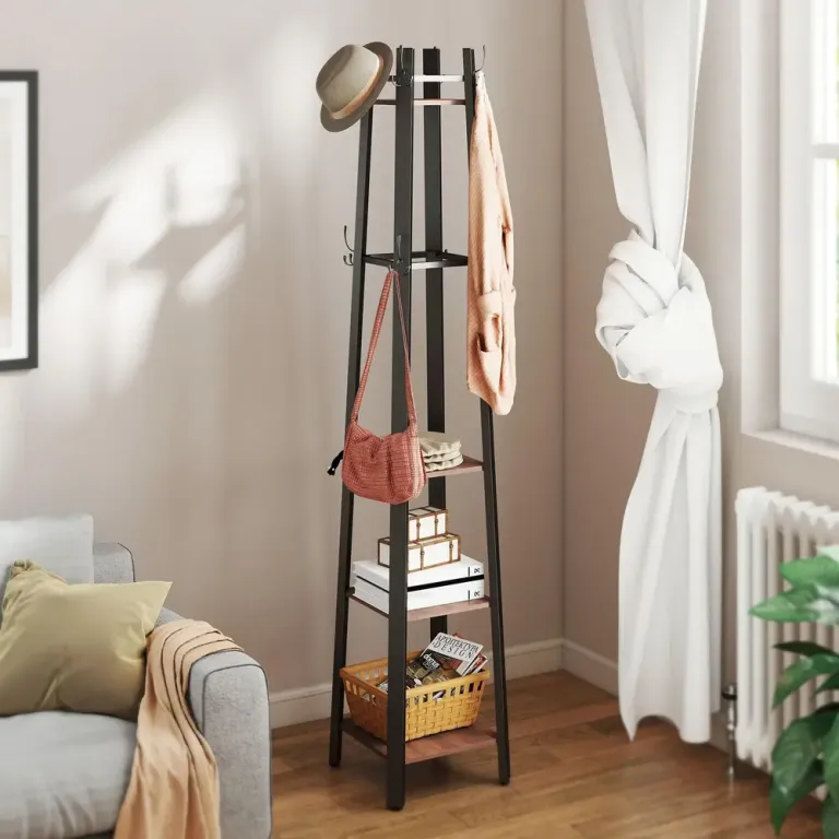 4-Vånings Klädhängare 8 Krokar 4 Hyllor Design Industriell Stil