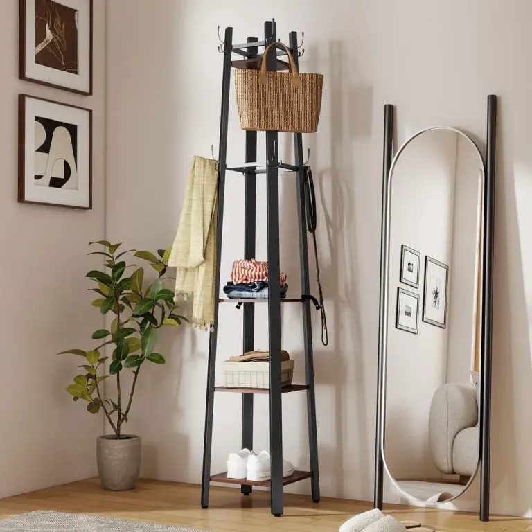 4-Vånings Klädhängare 8 Krokar 4 Hyllor Design Industriell Stil