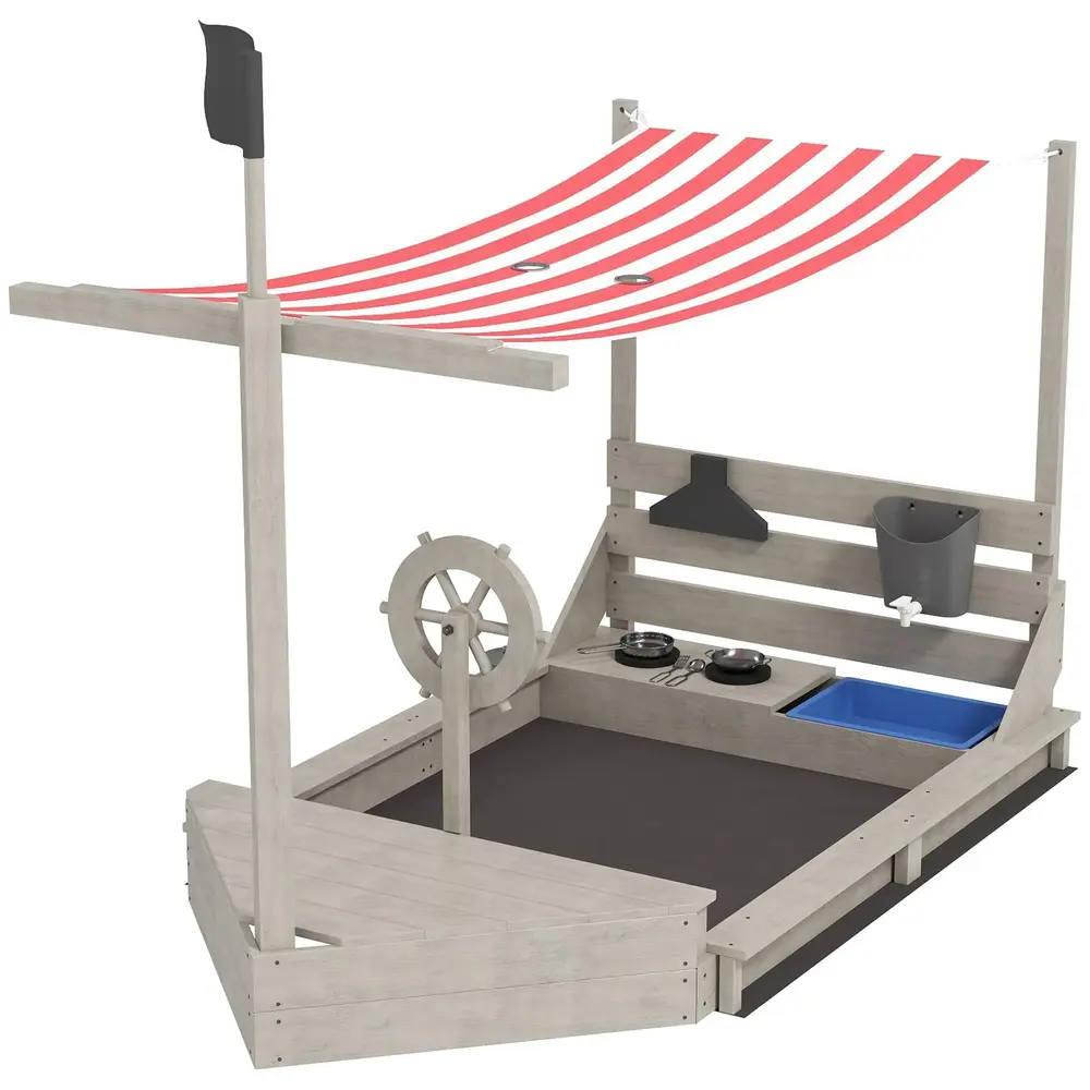 Sandlåda Piratskepp med Soltak och Lekset 180x103x144,5 Cm