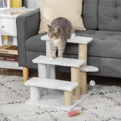 Katttrappa 3 Steg med Klöspelare, Vit
