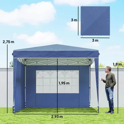 Partytält Pop-up Mörkblå Stål och Tyg Paviljong 3x3 m