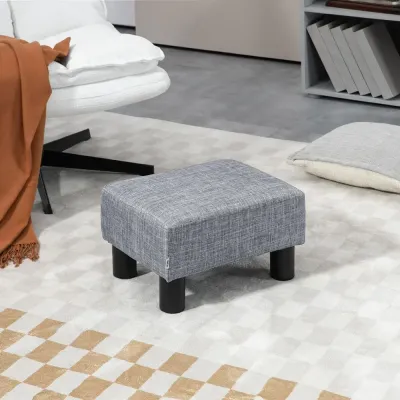 Fotpall Ottoman Grå av Linne och Trä Rektangulär Stoppad