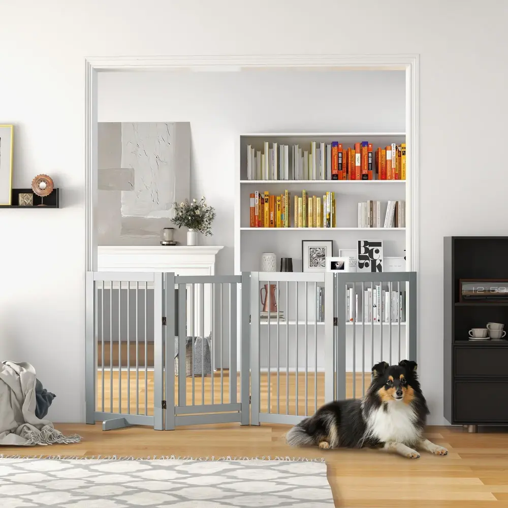 Hundgrind Trappgrind Ljusgrå av Trä för Hundar 220 x 91 Cm