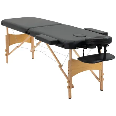 Hopfällbar Massagebänk Svart av Konstläder och Trä
