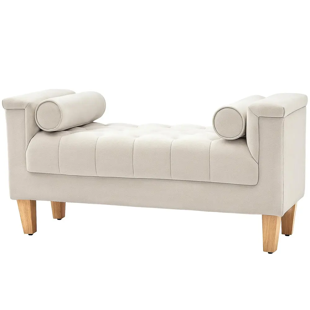 Bänk Sängbänk med Chenilleöverdrag Beige 115 x 44 x 58 Cm