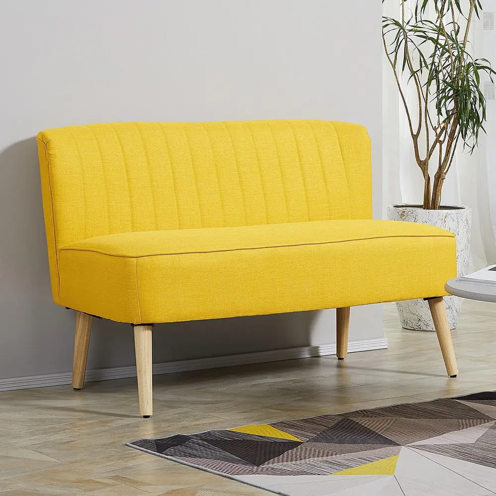 2-Sitsig Soffa i Gult Tyg Loungesoffa 117 x 56,5 x 77 Cm