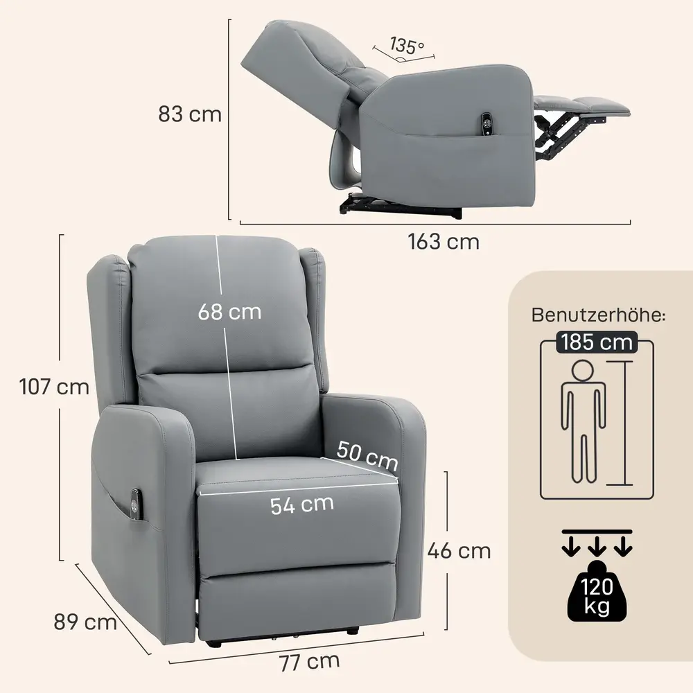 Massagestol Elektrisk Grå Konstläder och Stål Relaxfåtölj