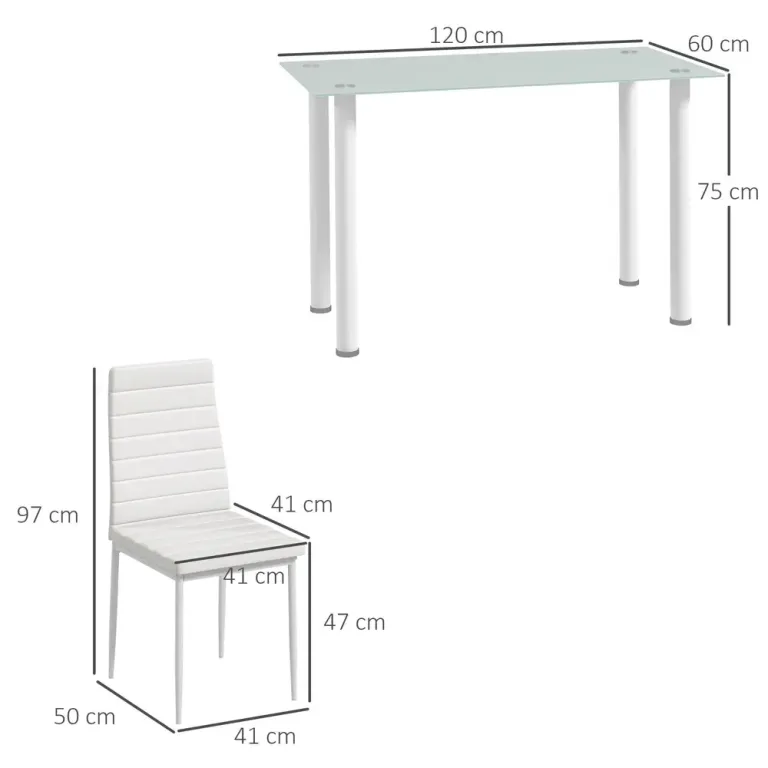 Matgrupp 5 Delar med Matbord och 4 Stolar i Konstläder, Vit Glasbord