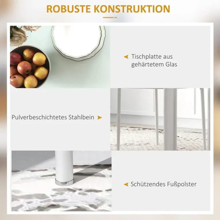 Matgrupp 5 Delar med Matbord och 4 Stolar i Konstläder, Vit Glasbord