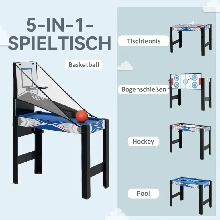 5-i-1 Spelbord med Biljard Bordtennis Hockey Basket Hela Familjen