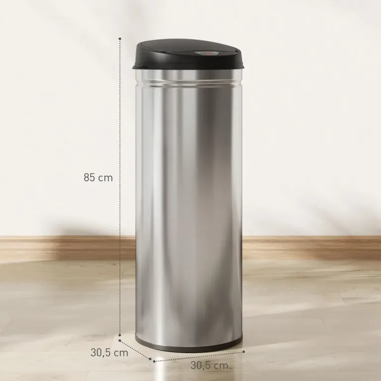 Sensorstyrd Papperskorg 50 l i Rostfritt Stål, Silver Soptunna Lock