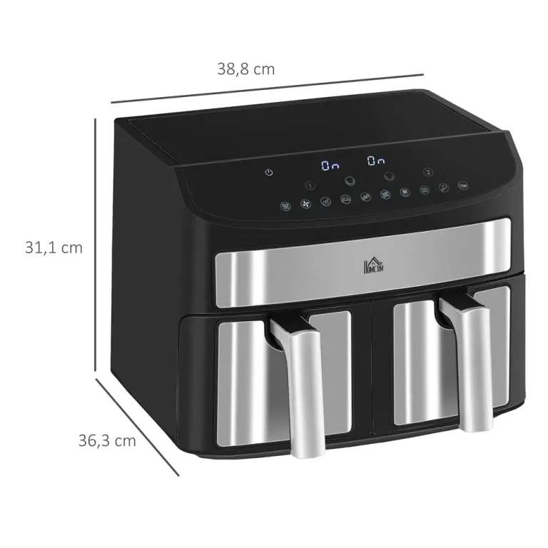 Multifunktionell Airfryer 8 l 2 Korgar 60 Min Timer, Svart
