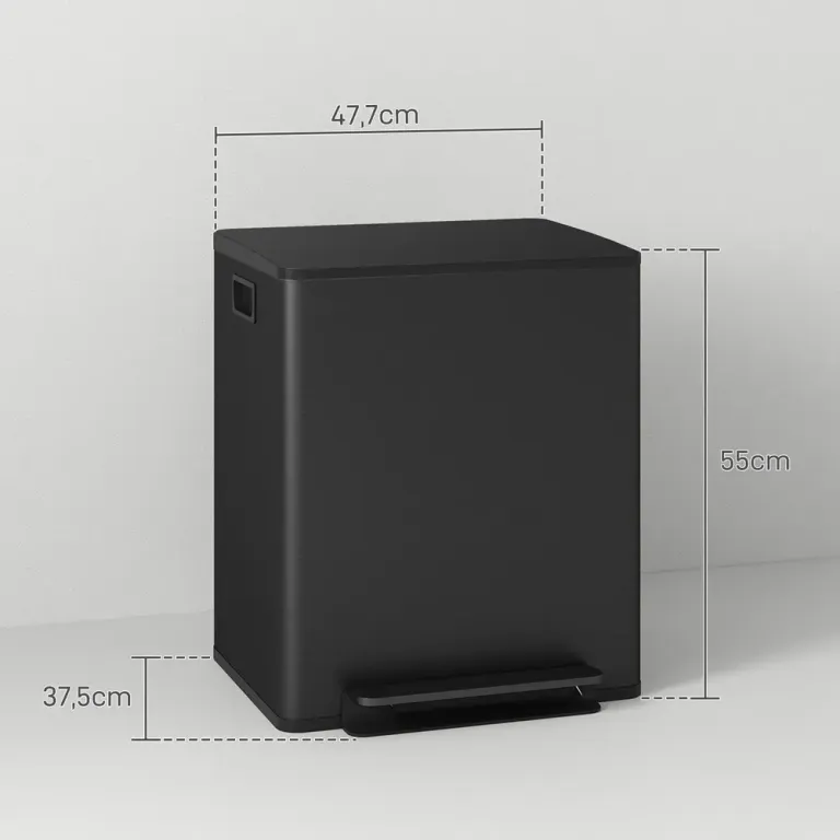 Soptunna med 2 Fack, 2x25 l, Rostfritt Stål, Svart