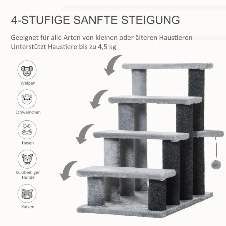 Katttrappa 4 Steg med Klöspelare, Grå