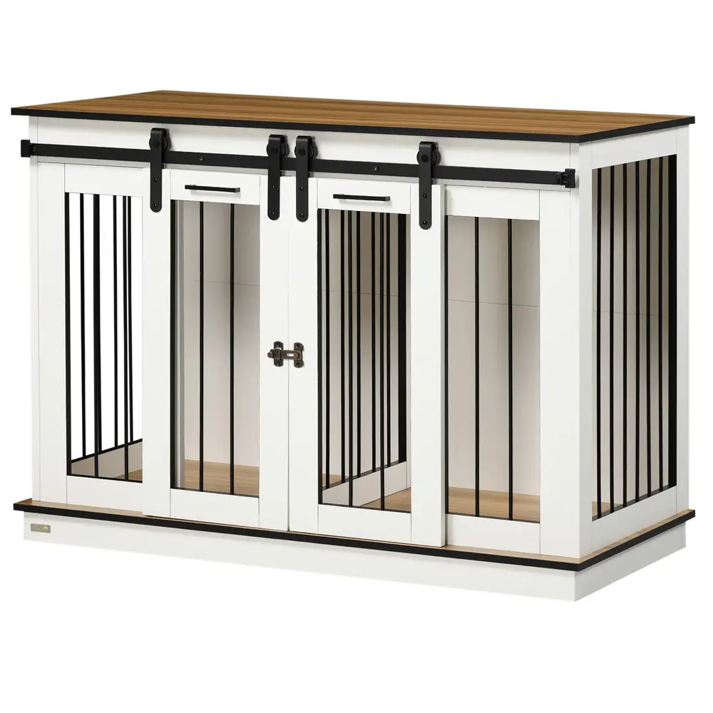 Hundbur Hundkoja med Två Rum Vit 120 x 60 x 88,5 Cm