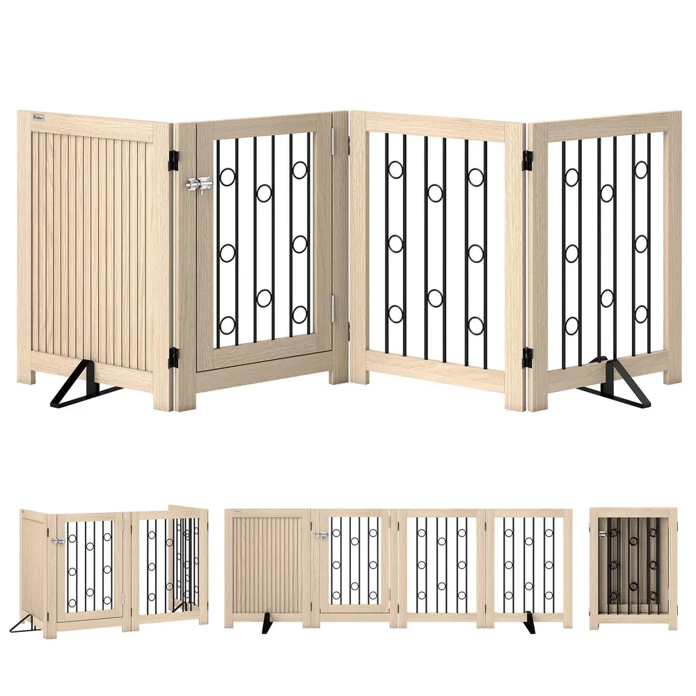 Fristående Pet Gate Hundport med Dörr 4 Panel Hall Trappa