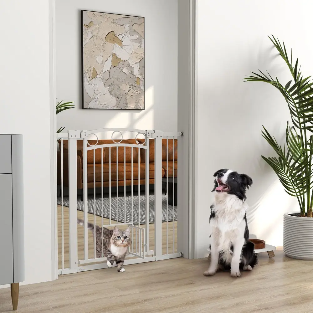 Säkerhetsgrind Trappgrind Vit av Stål för Stora 76-104 Cm