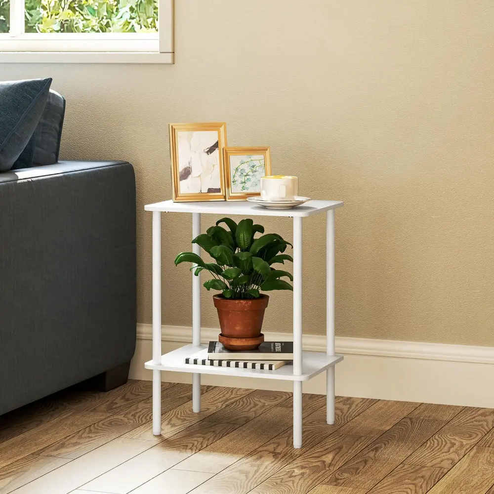 Sidobord Soffbord Bord 2 Våningar och Förvaring Vit