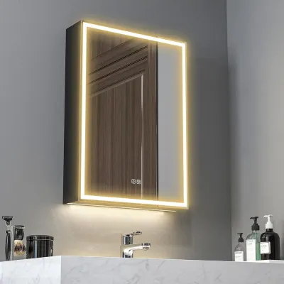 Spegelskåp Badrumsskåp med LED Dimbar 50x70 cm, Svart