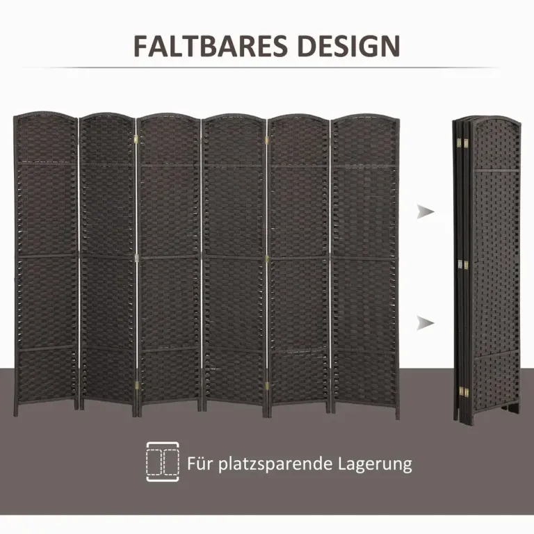 6-Panels Rumsavdelare Vikbar Sekretessskärm Sovrum, Brun Skärmvägg