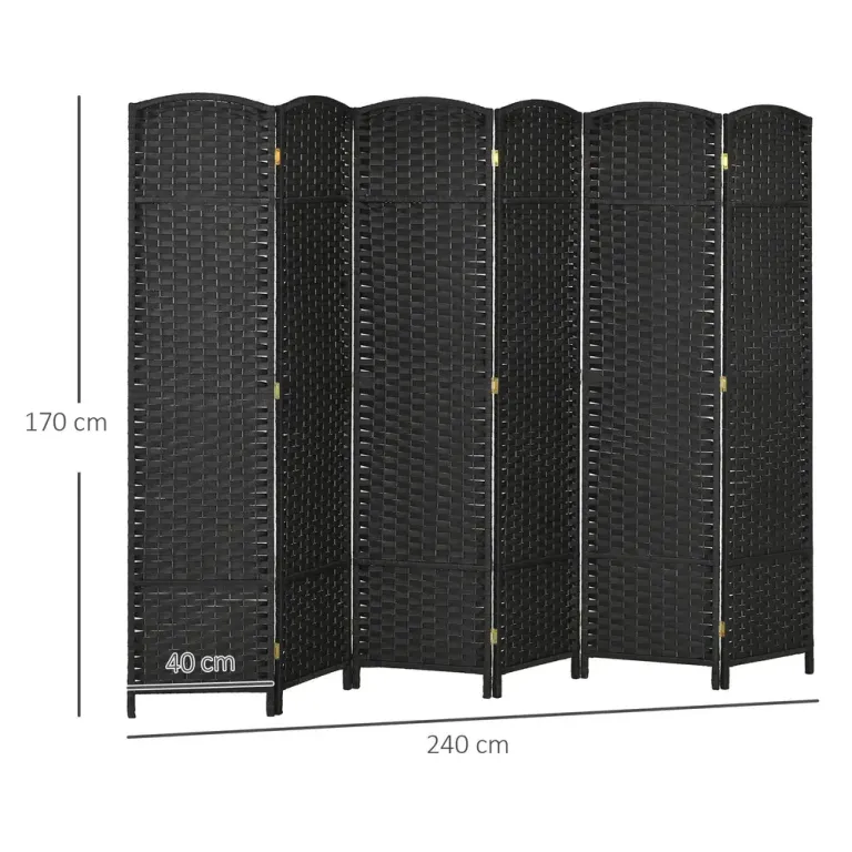 6-Panels Rumsavdelare Vikbar Sekretessskärm Sovrum, Svart Skärmvägg