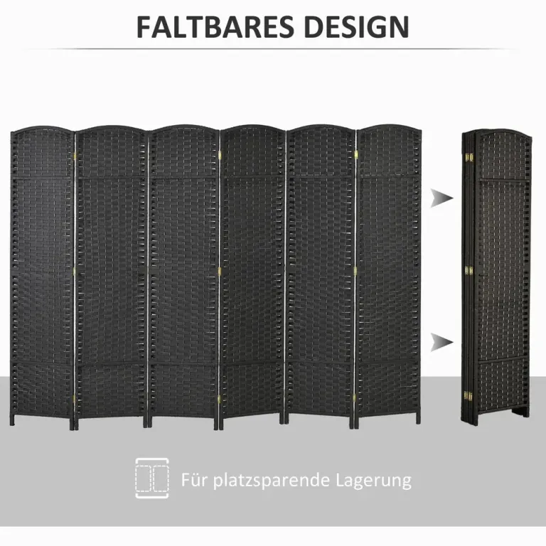 6-Panels Rumsavdelare Vikbar Sekretessskärm Sovrum, Svart Skärmvägg
