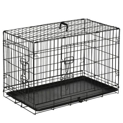 Hundlåda Transportlåda Svart Metall för Små 76 x 46 x 52 cm