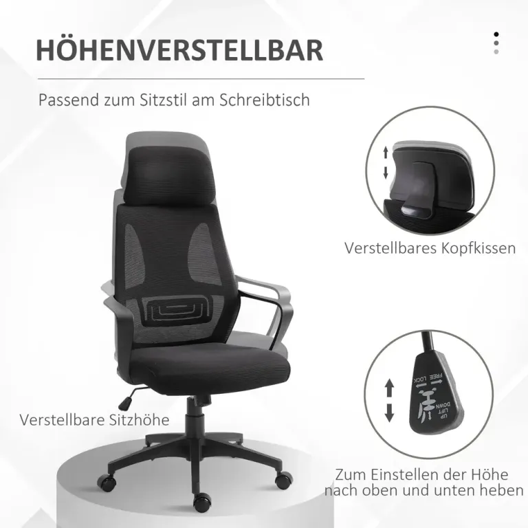 Kontorsstol med Gungfunktion Höjdjusterbar Nackstöd Ergonomisk