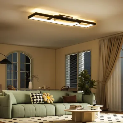 Taklampa LED Dimbar Svart Metall och Akryl Platt 70x30x7 cm