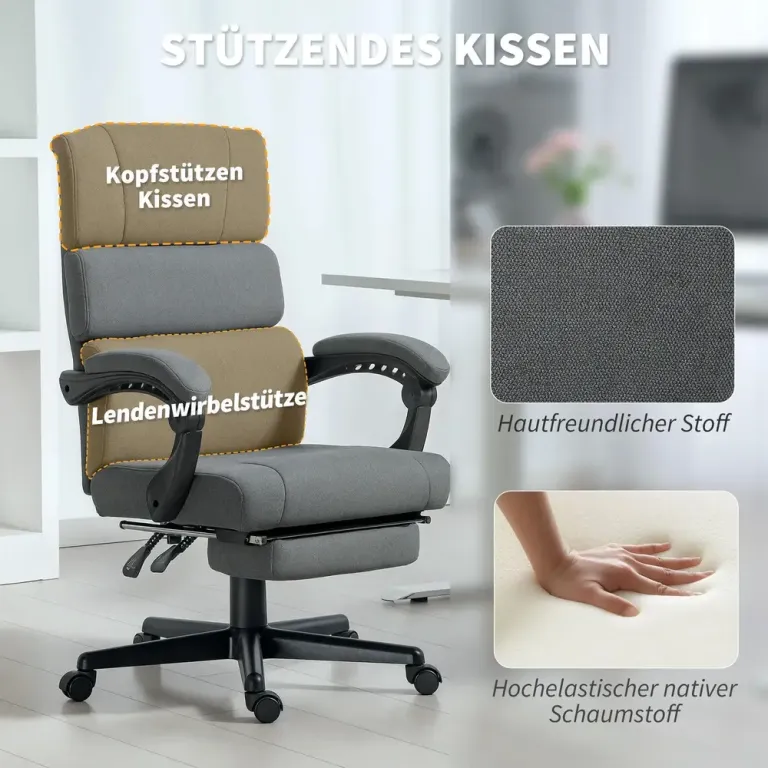 Vadderad Kontorsstol med Svankkudde Nackstöd Ergonomisk Fotstöd